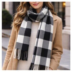 Clara Clark 12"x66" Black & White Checkered Designer Scarf